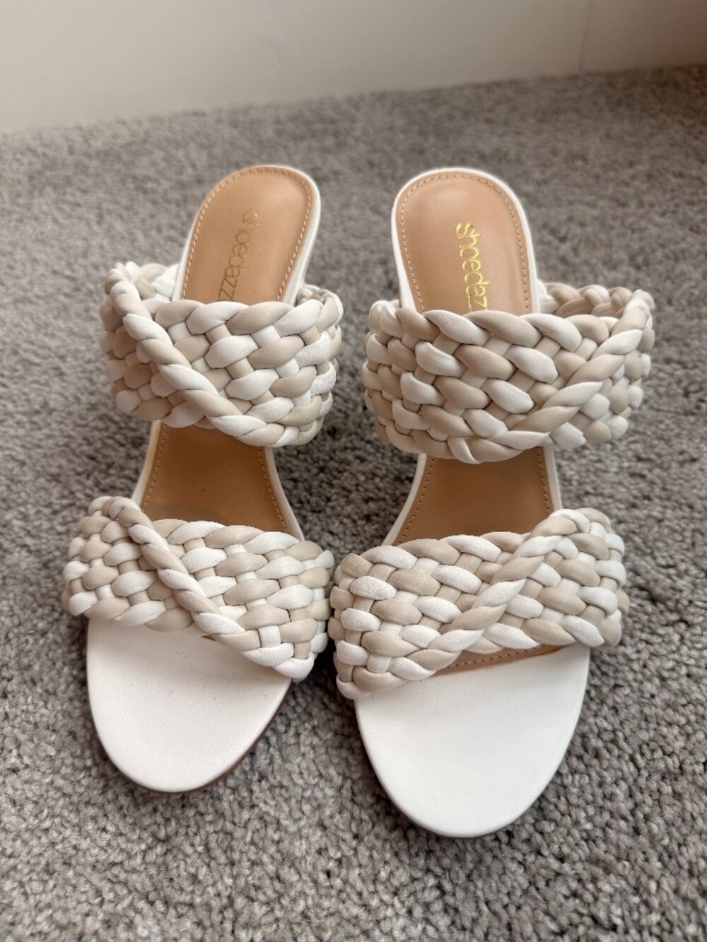 ShoeDazzle Braided Heeled Sandals Neutral Cream Size 9 NWOT